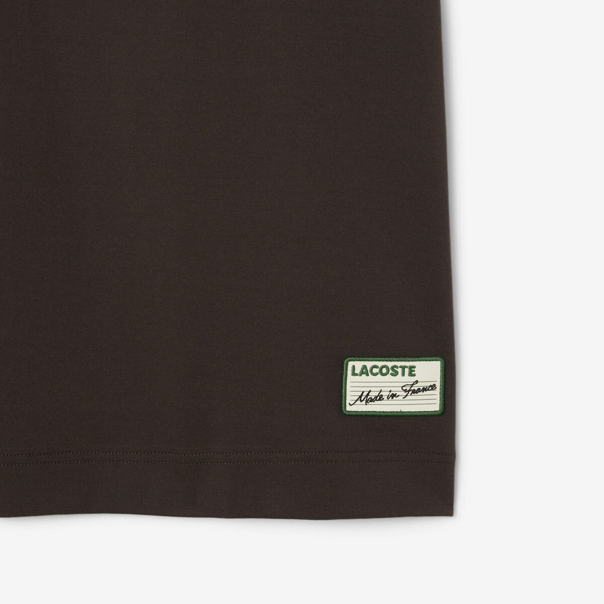 T-shirt fabriqué en France col rayé marron-skb, LACOSTE
