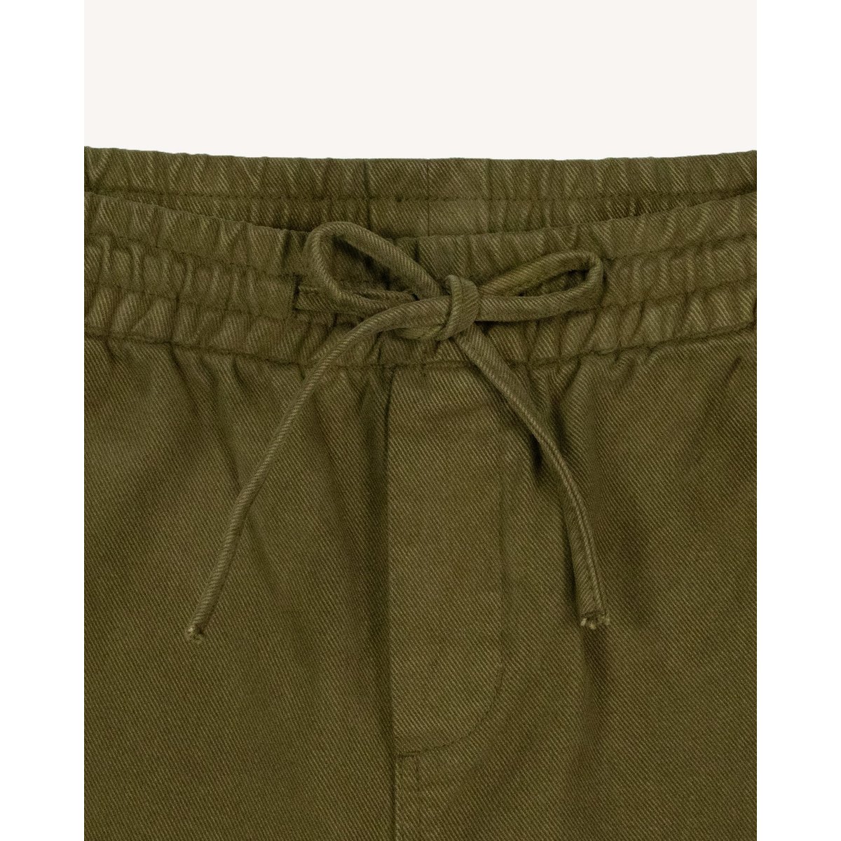 Pantalon élastique en tissu sergé vert olive foncé, FAGUO