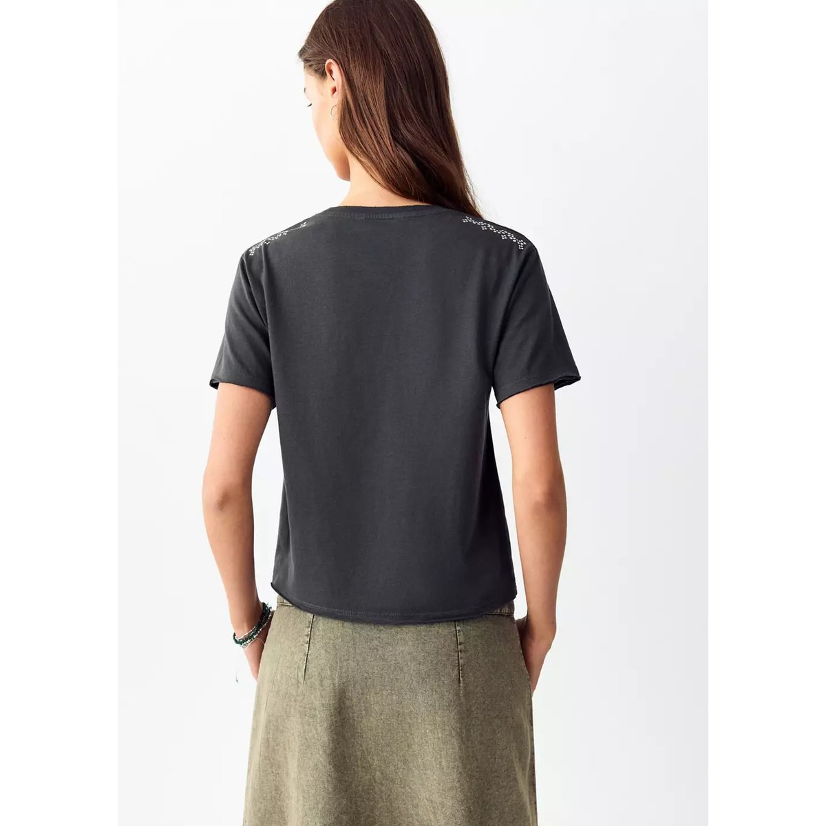 T-shirt coton à clous gris anthracite, MANGO TEEN