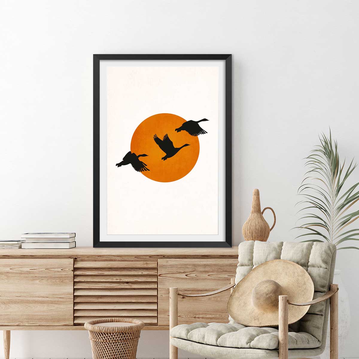 Affiche ""Retour des grues"" affiche + cadre en bois - noir, HEXOA