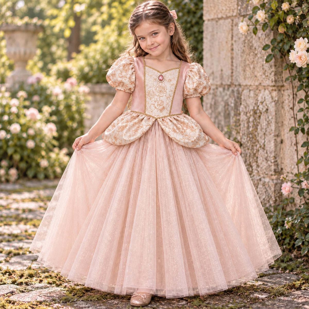 Déguisement enfant robe de princesse Aurélia rose, GREAT PRETENDERS