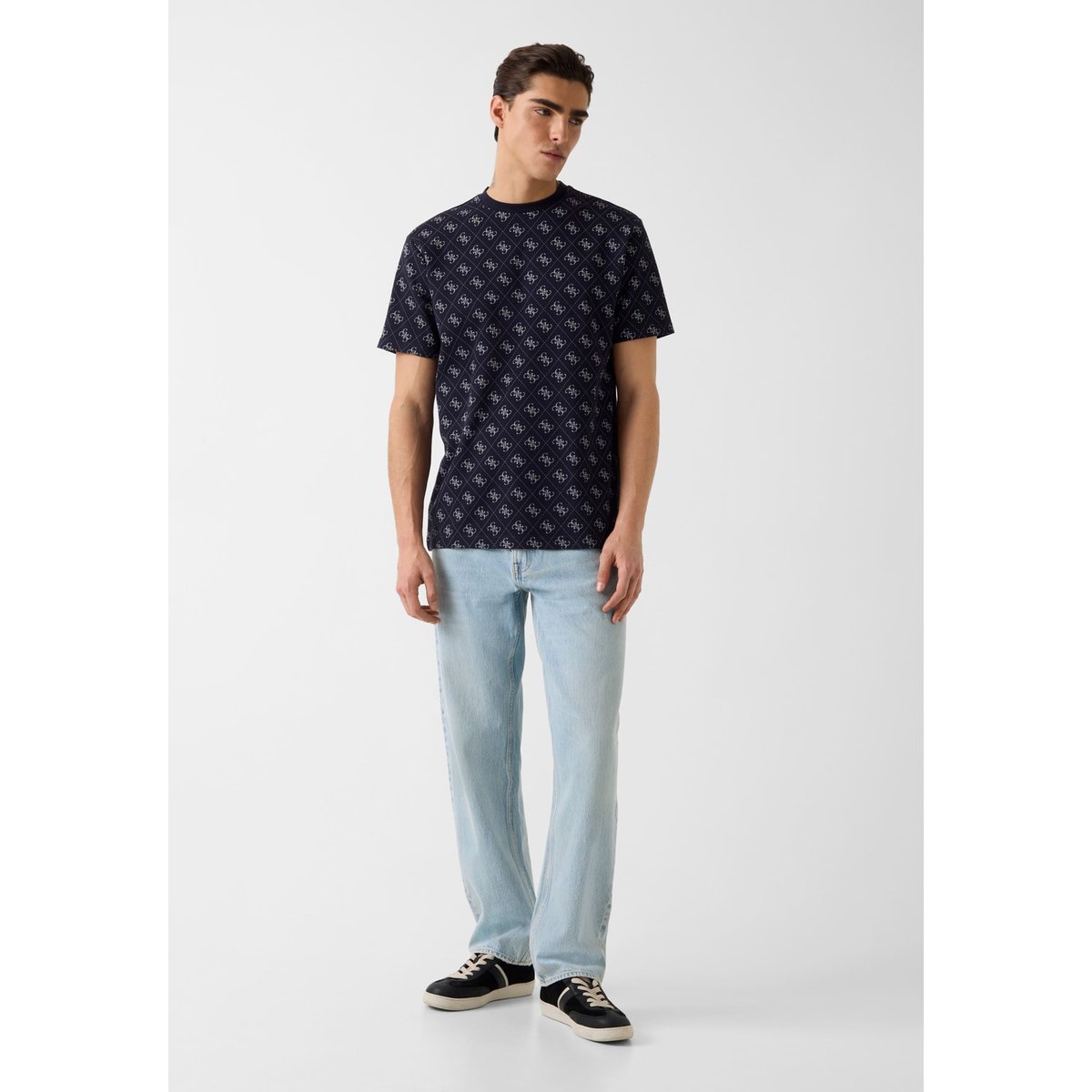 T-Shirt Logo Jacquard blau multi, GUESS