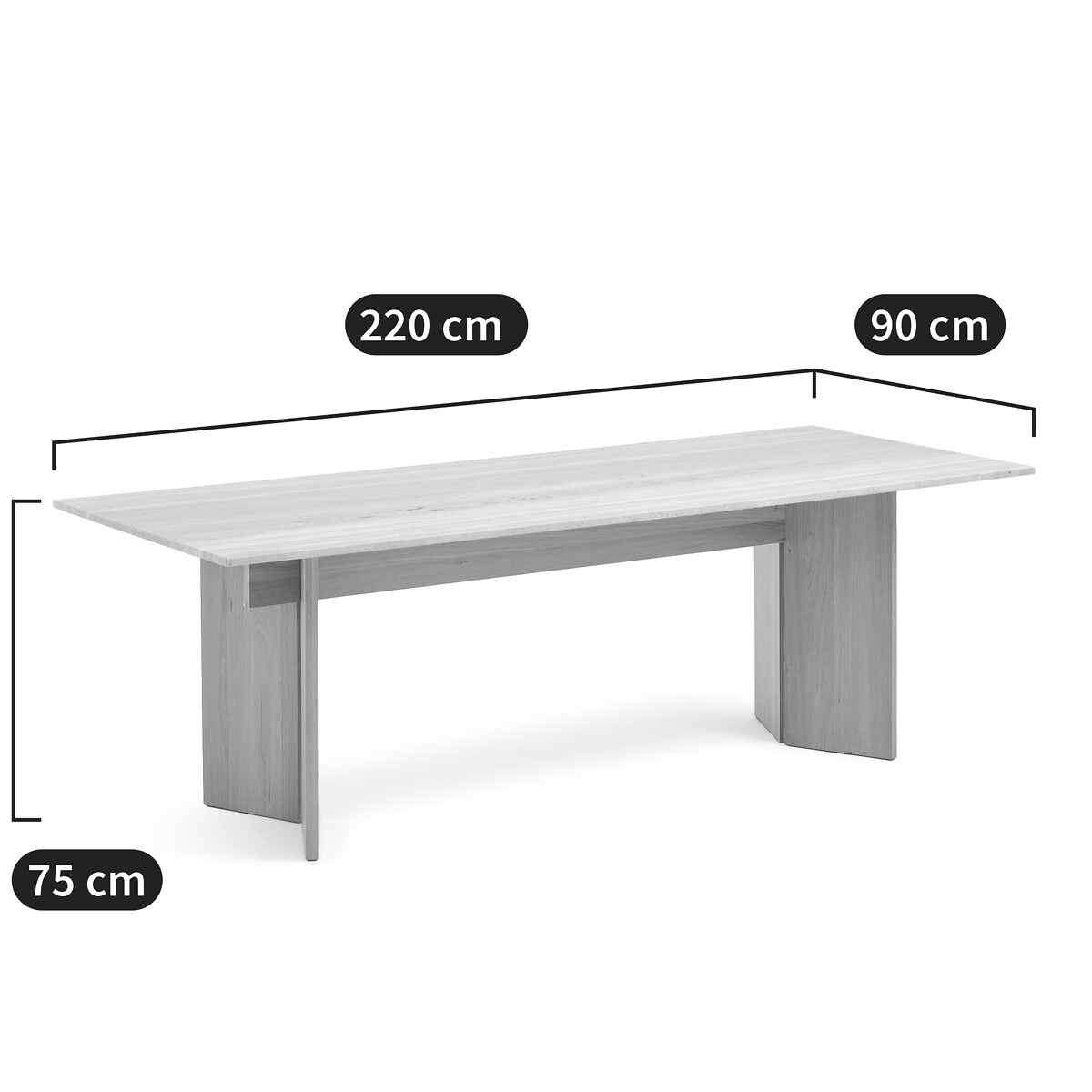 Table de repas, en travertin et chêne massif blanchi, 8 couverts, MINDO travertin, AM.PM