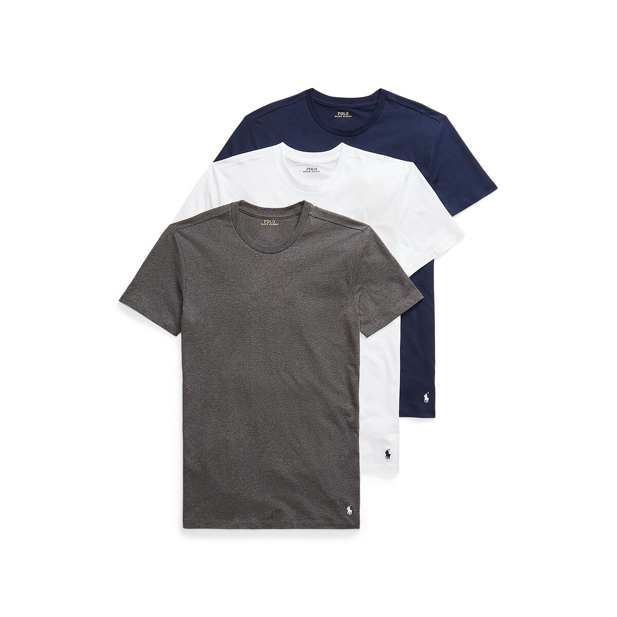 Lot de 3 maillots cintrés à col rond marine + gris + blanc, POLO RALPH LAUREN