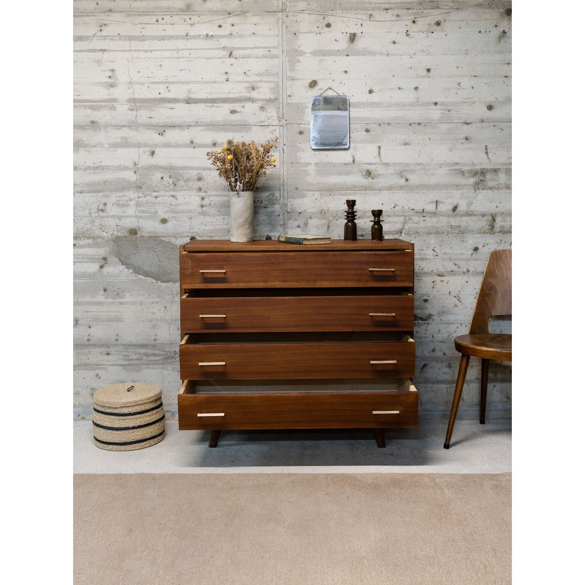 Commode vintage en bois Olga N°460 - Bon état bois foncé, DEBONGOUT