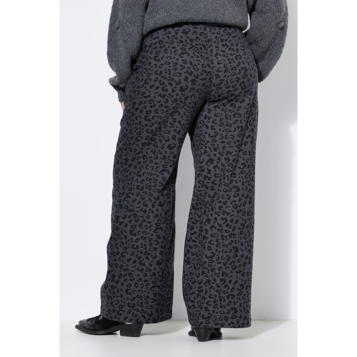 Pantalon léopard, coupe large, taille haute anthracite, STUDIO UNTOLD