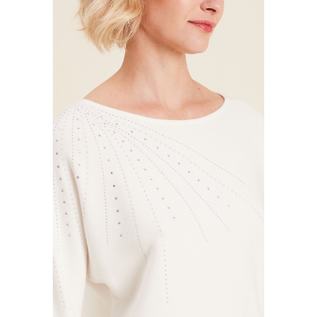 Pull manches longues strass ecru, BREAL