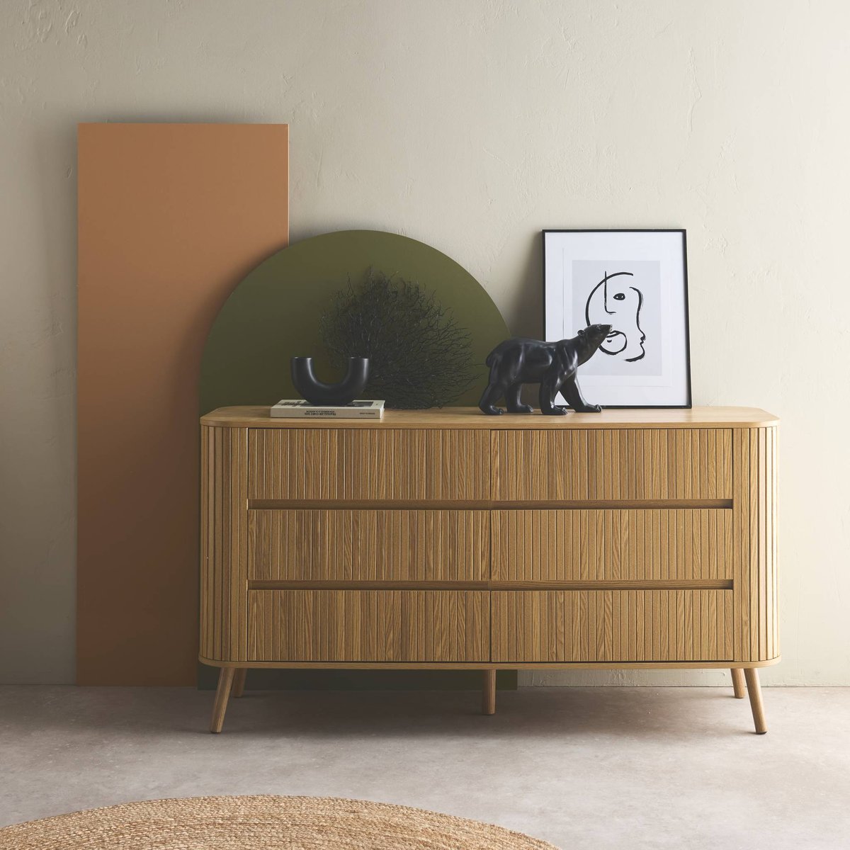 Commode décor bois strié 6 tiroirs LEGACY naturel, SWEEEK