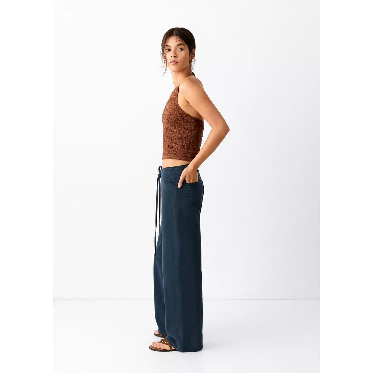 Jean low waist nœud gris anthracite, MANGO TEEN