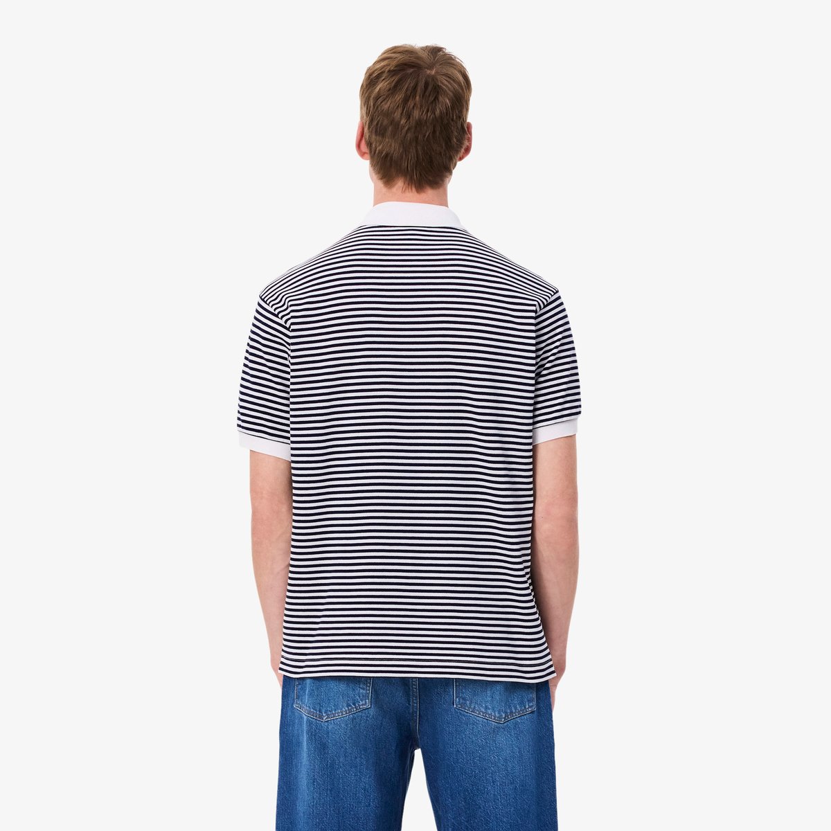 Polo L.12.12 classic fit en Petit Piqué rayé blanc-522, LACOSTE