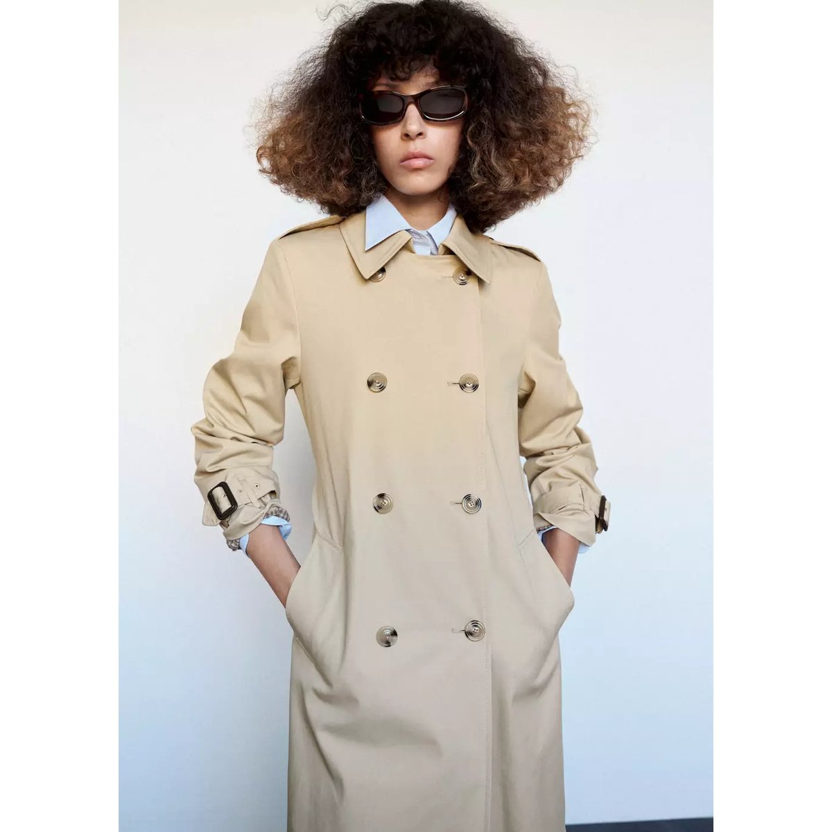 Trench à col chemise avec boucles beige, MANGO