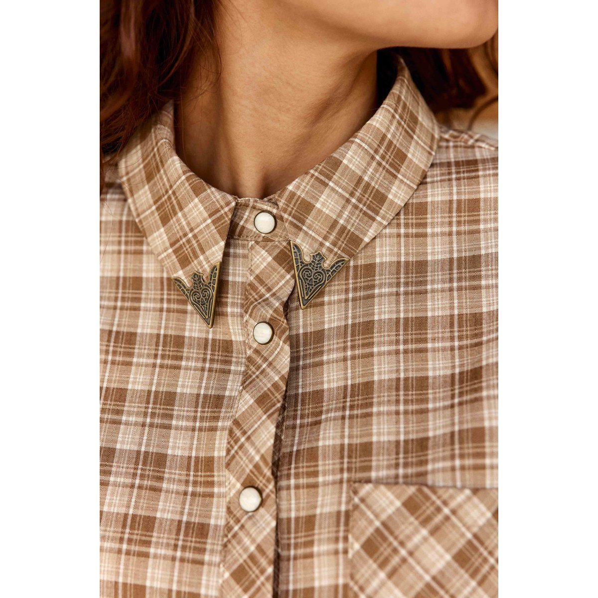 Chemise imprimé à carreaux CLAUDIA 13-ecru/beige, LA PETITE ETOILE