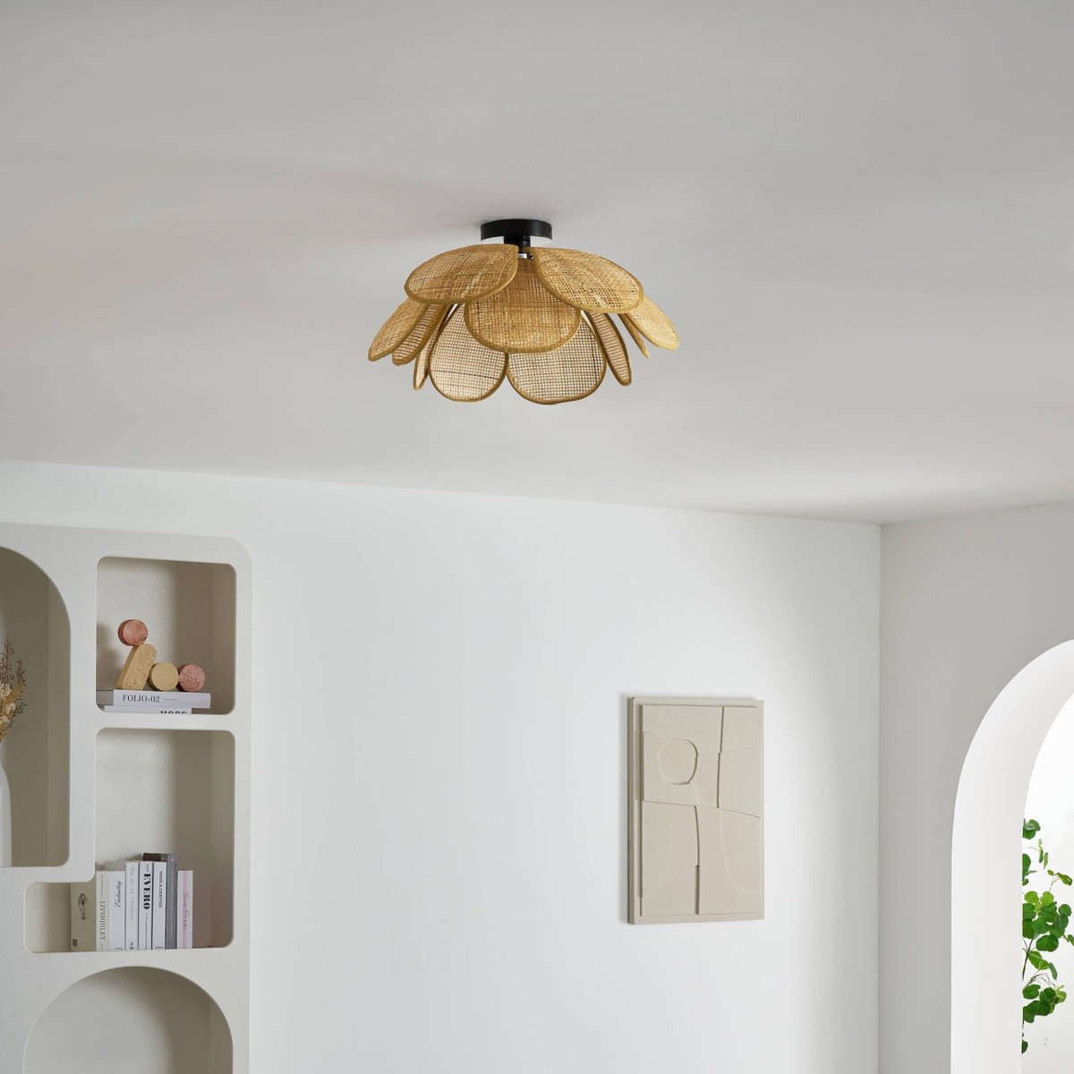 Plafonnier pétales en rotin - MARIELLA beige, KOSILUM