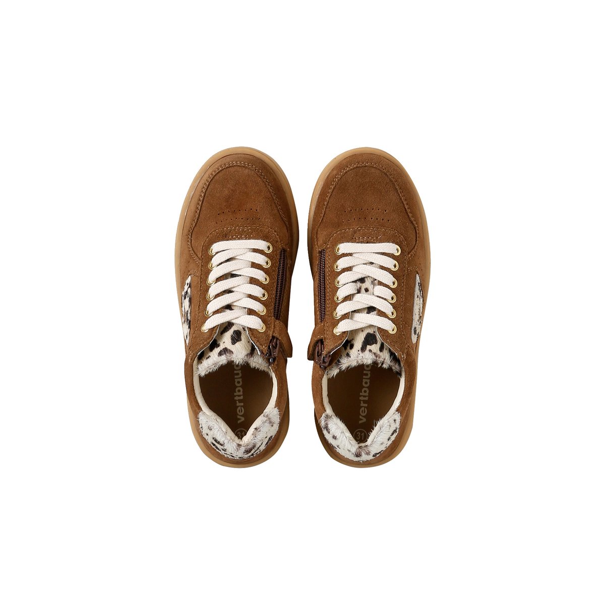 Baskets cuir à lacets fermeture zip marron, VERTBAUDET
