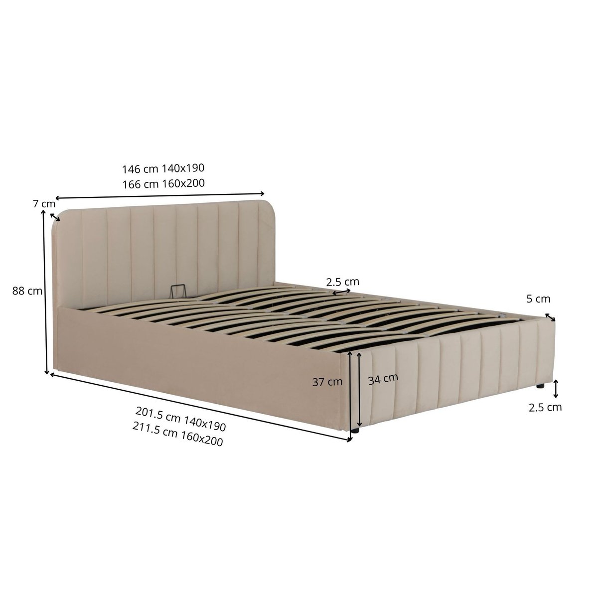 Lit coffre en velours avec tête de lit taupe, TERRE DE NUIT