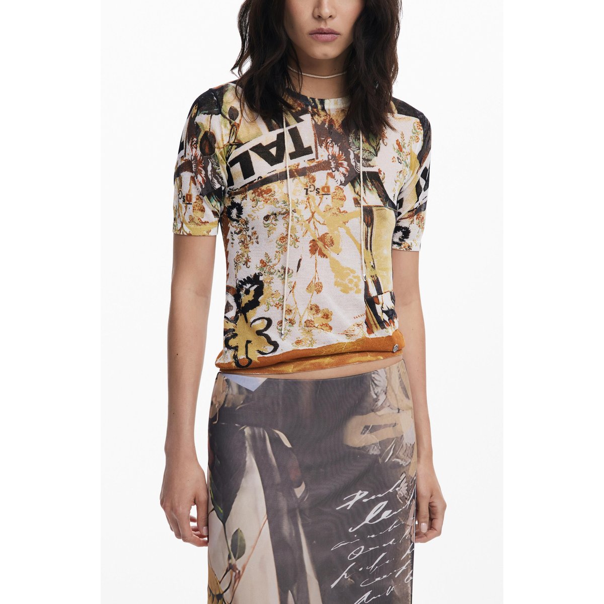 Jupe en tulle collage gris, DESIGUAL