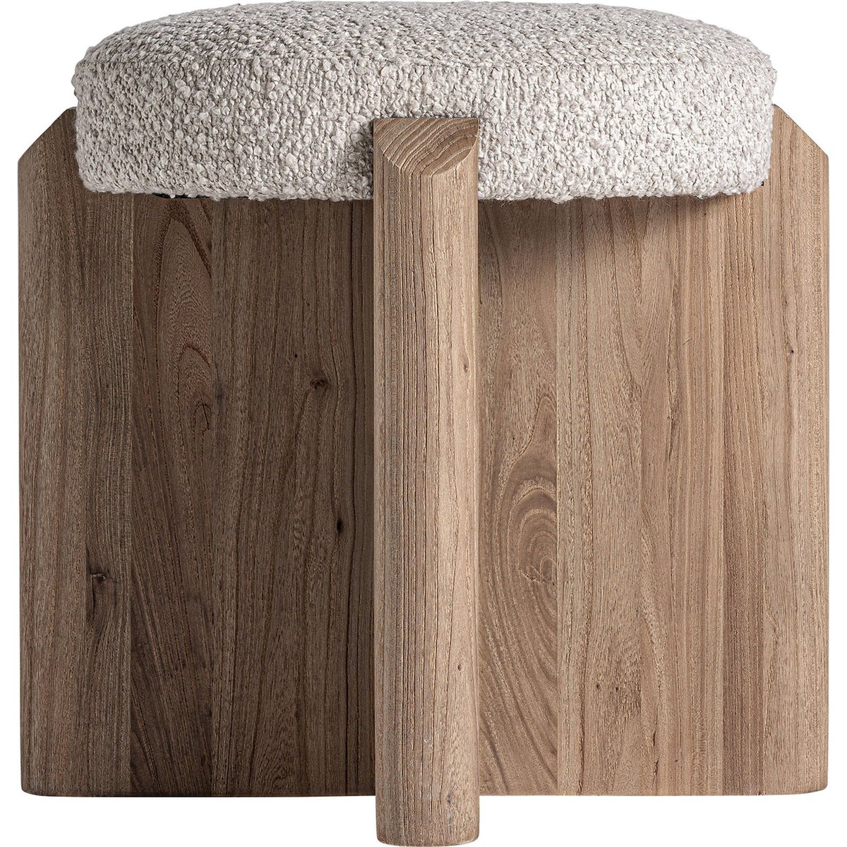 Tabouret jacquard contemporain en bois brun clair vieilli bois d'orme, RECOLLECTION