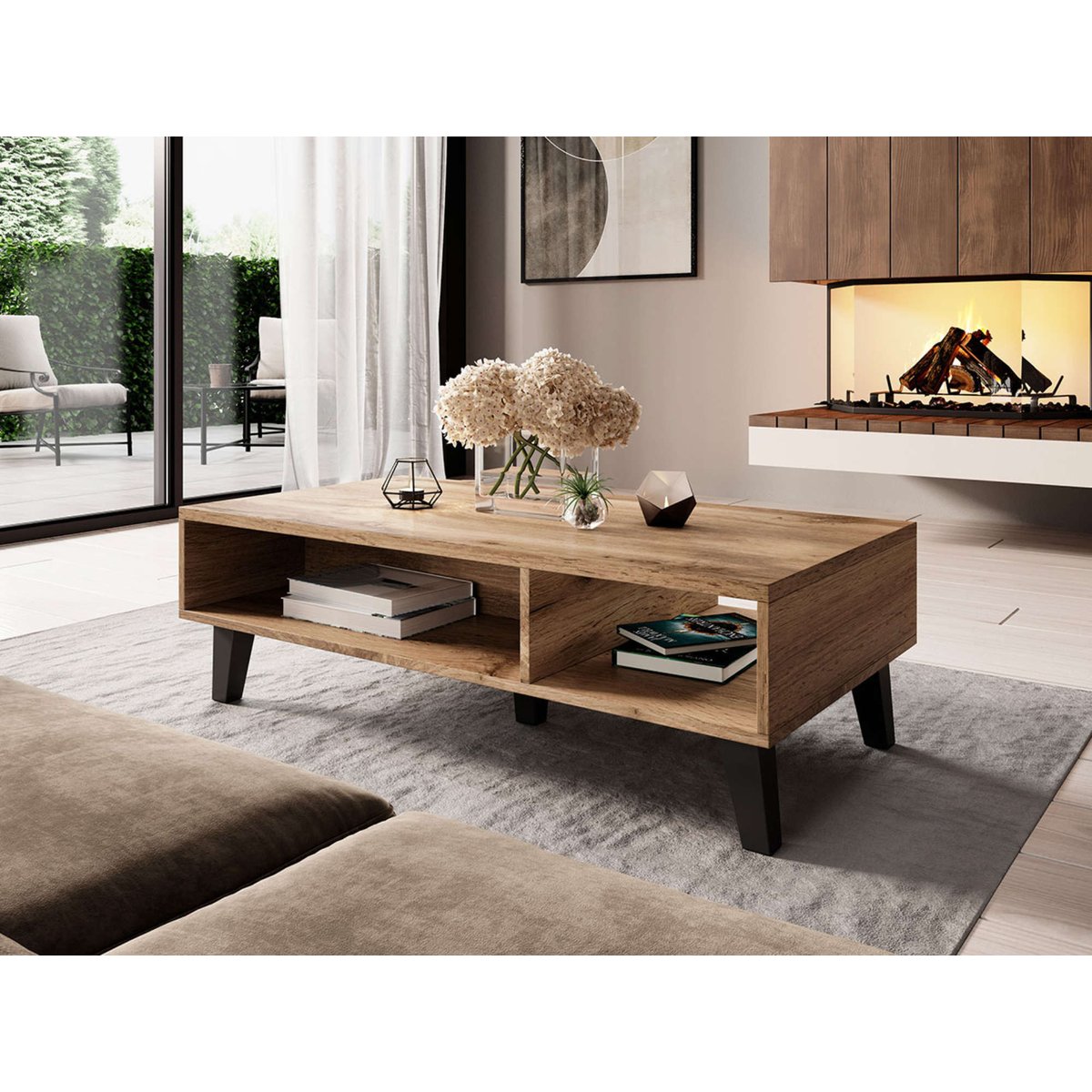 Table basse effet bois style industriel bois / gris, BEST MOBILIER