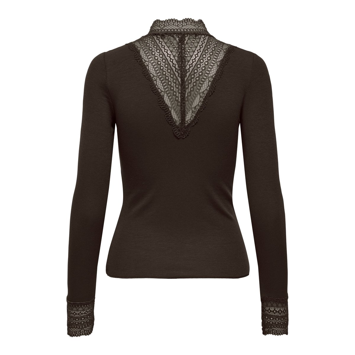 Tshirt manches longues, col en dentelle marron - chocolate torte 1, ONLY