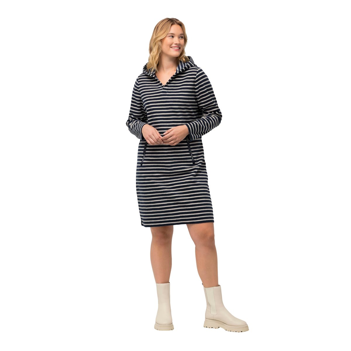 Robe en molleton à rayures marine, ULLA POPKEN