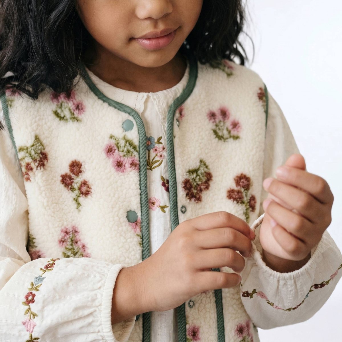 Veste sans manches sherpa motifs fleuris meleze, MONOPRIX