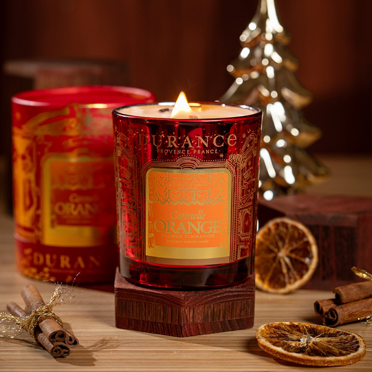 Bougie Mèche en Bois Cannelle Orange couleur unique, DURANCE