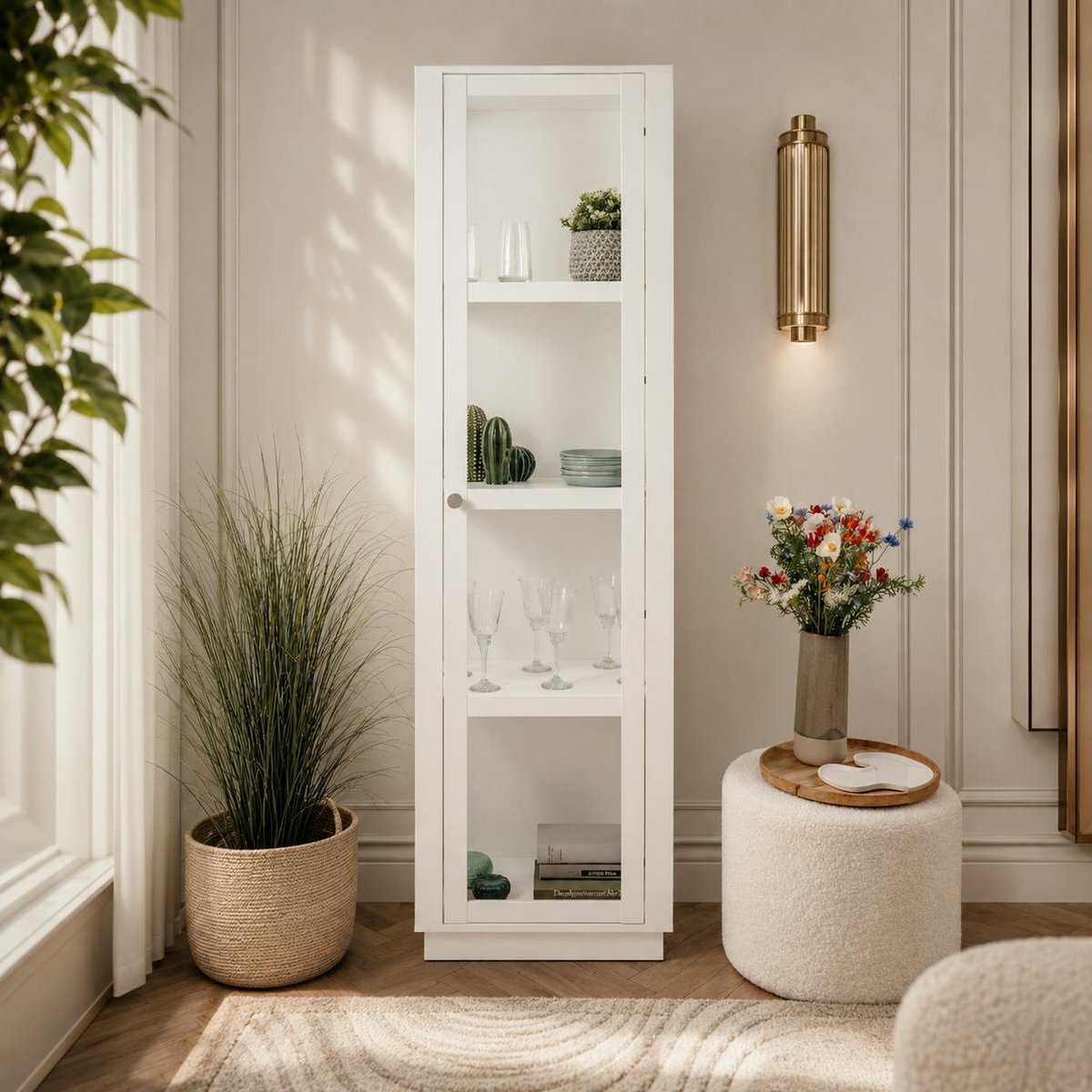 Colonne vitrine blanche 1 porte 4 niveaux RAVEN blanc, PIER IMPORT