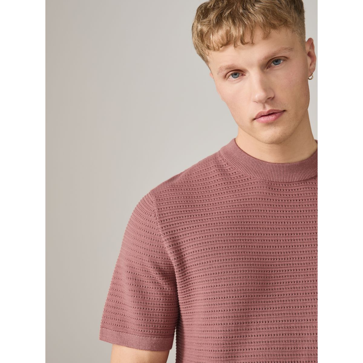 T-shirt ras du cou texturé, lot de 2 blanc/rose prune, NEXT