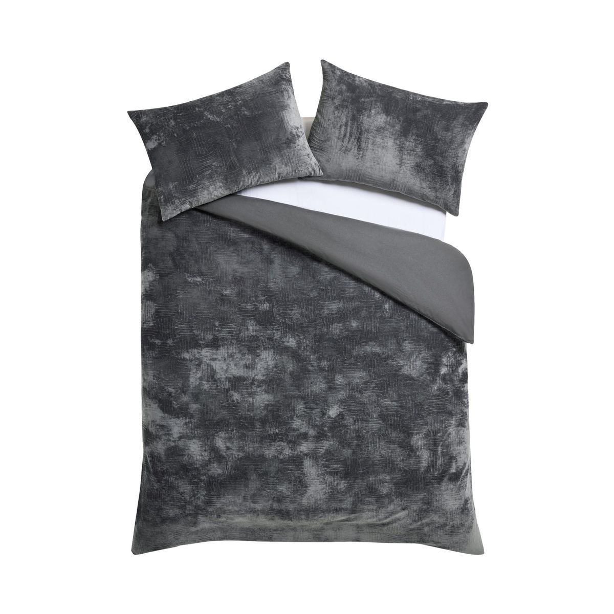 Parure de lit en velours à motif géométrique gris, NEXT