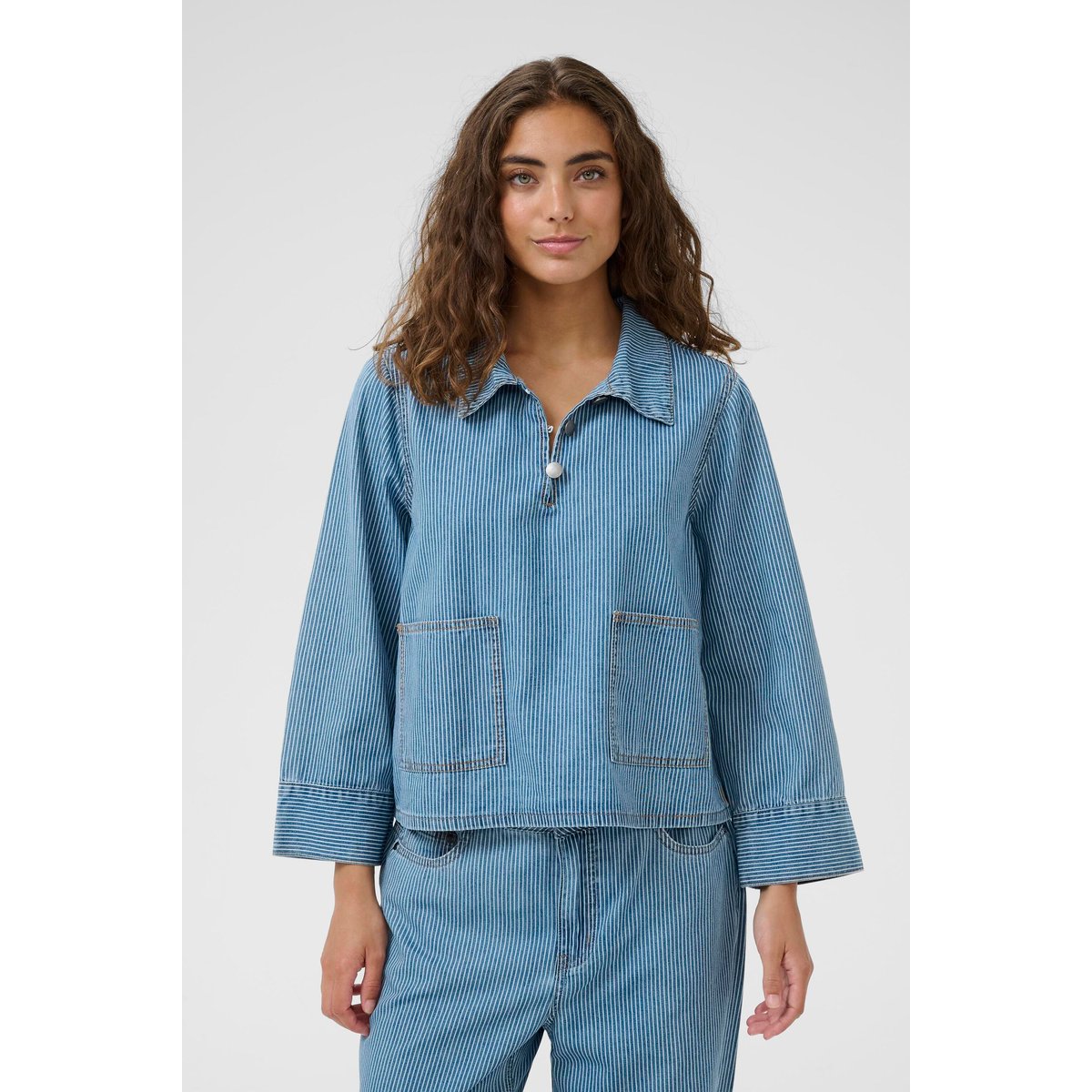 Chemise à manches longues bleu/blanc rayures, CULTURE