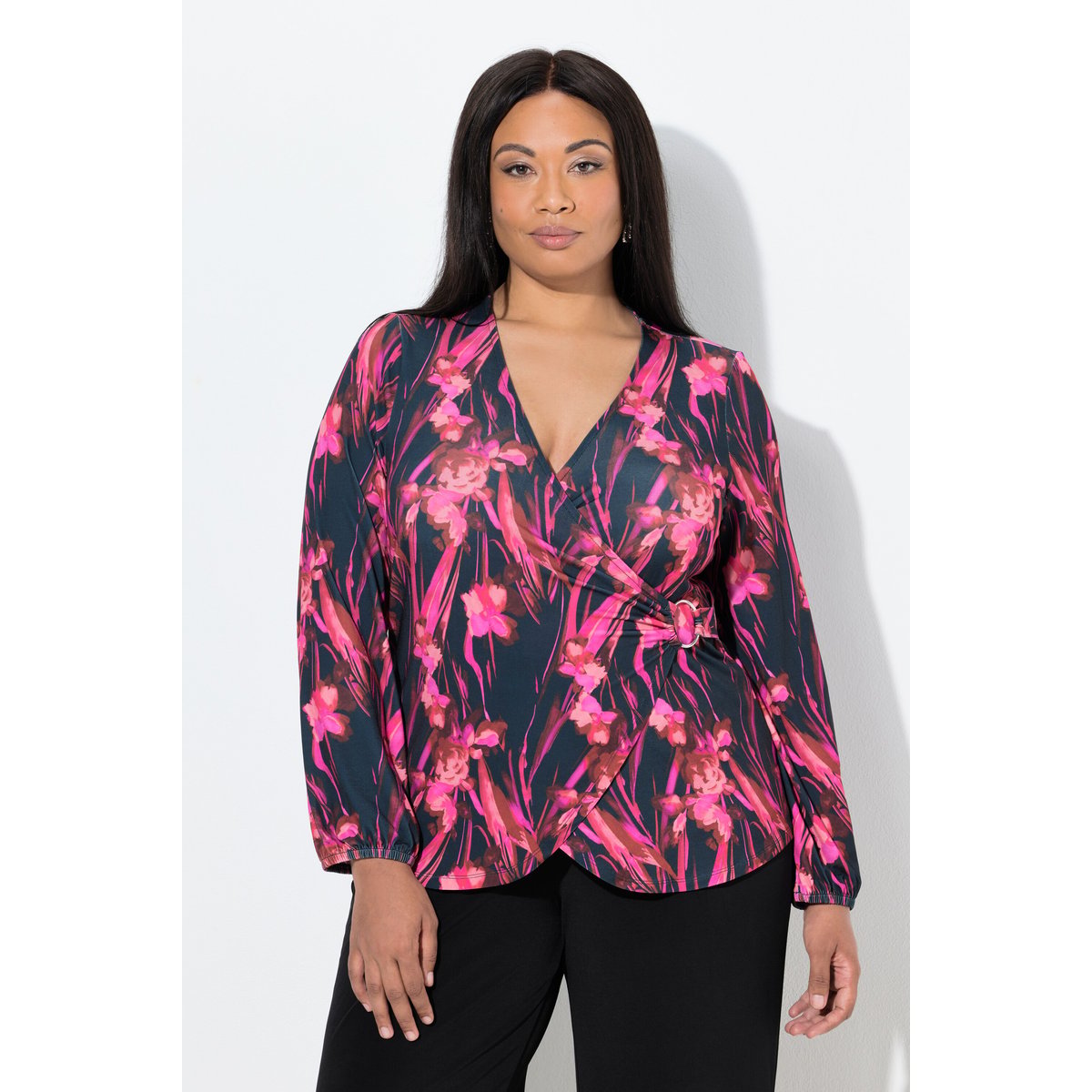 T-shirt à fleurs, esprit cache-cœur marine, ULLA POPKEN