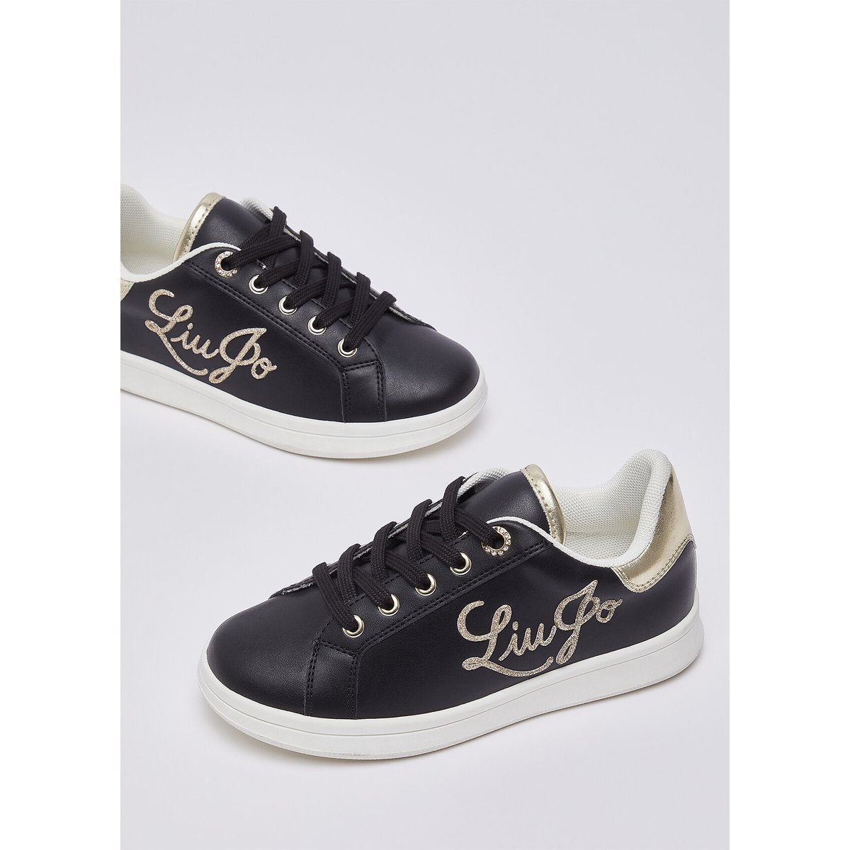 Sneakers avec logo pailleté noir et or, LIU JO