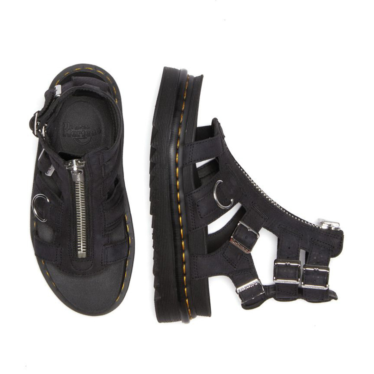 Sandales zippées en cuir Olson noir, DR. MARTENS