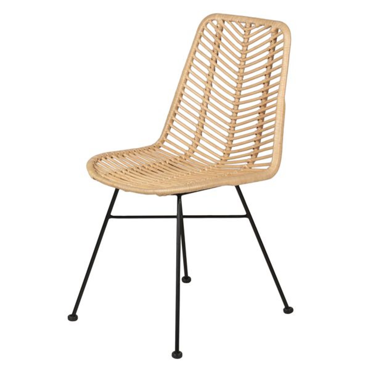 Chaise repas en rotin et métal noir naturel, ZAGO