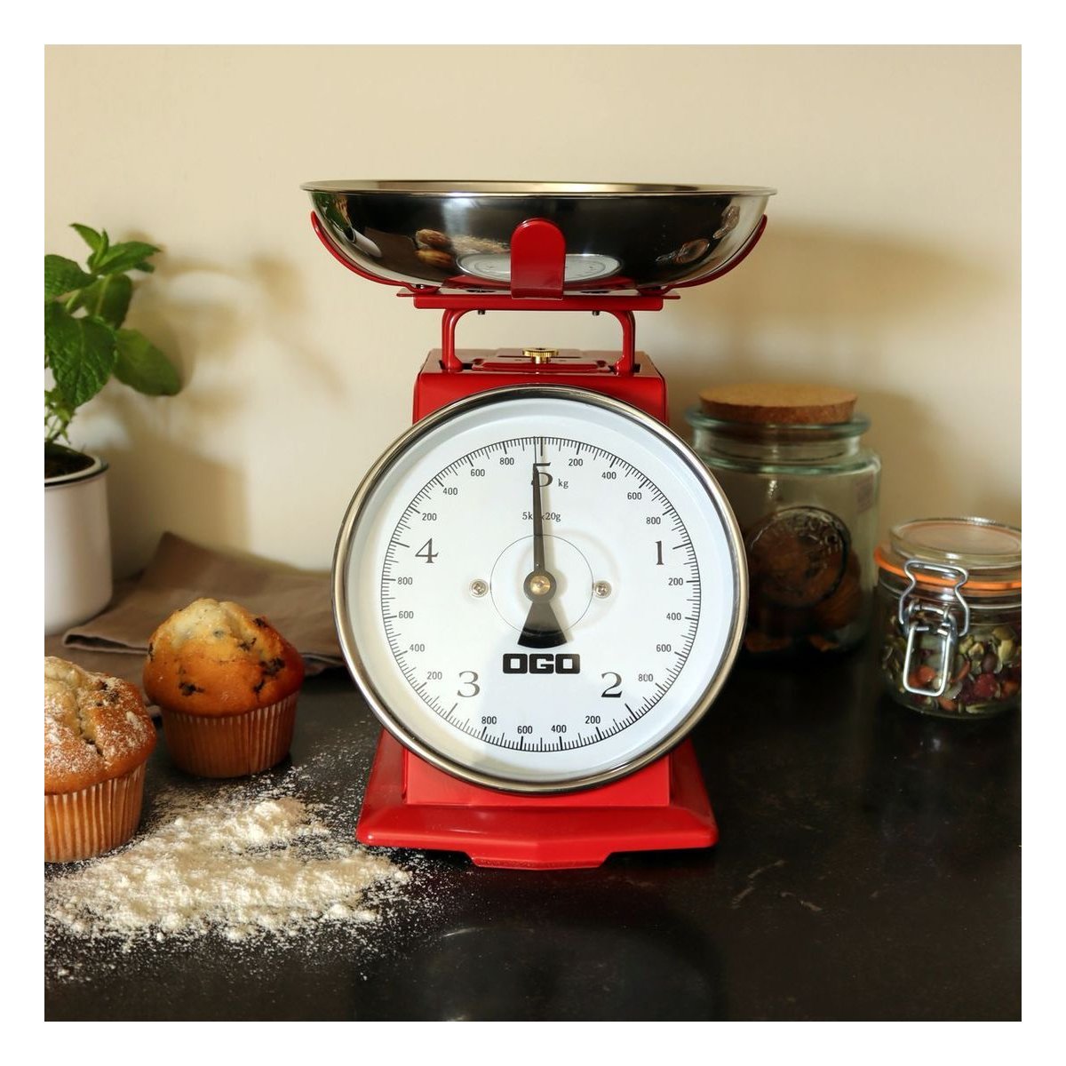 Balance de cuisine mécanique en inox rouge, OGO LIVING
