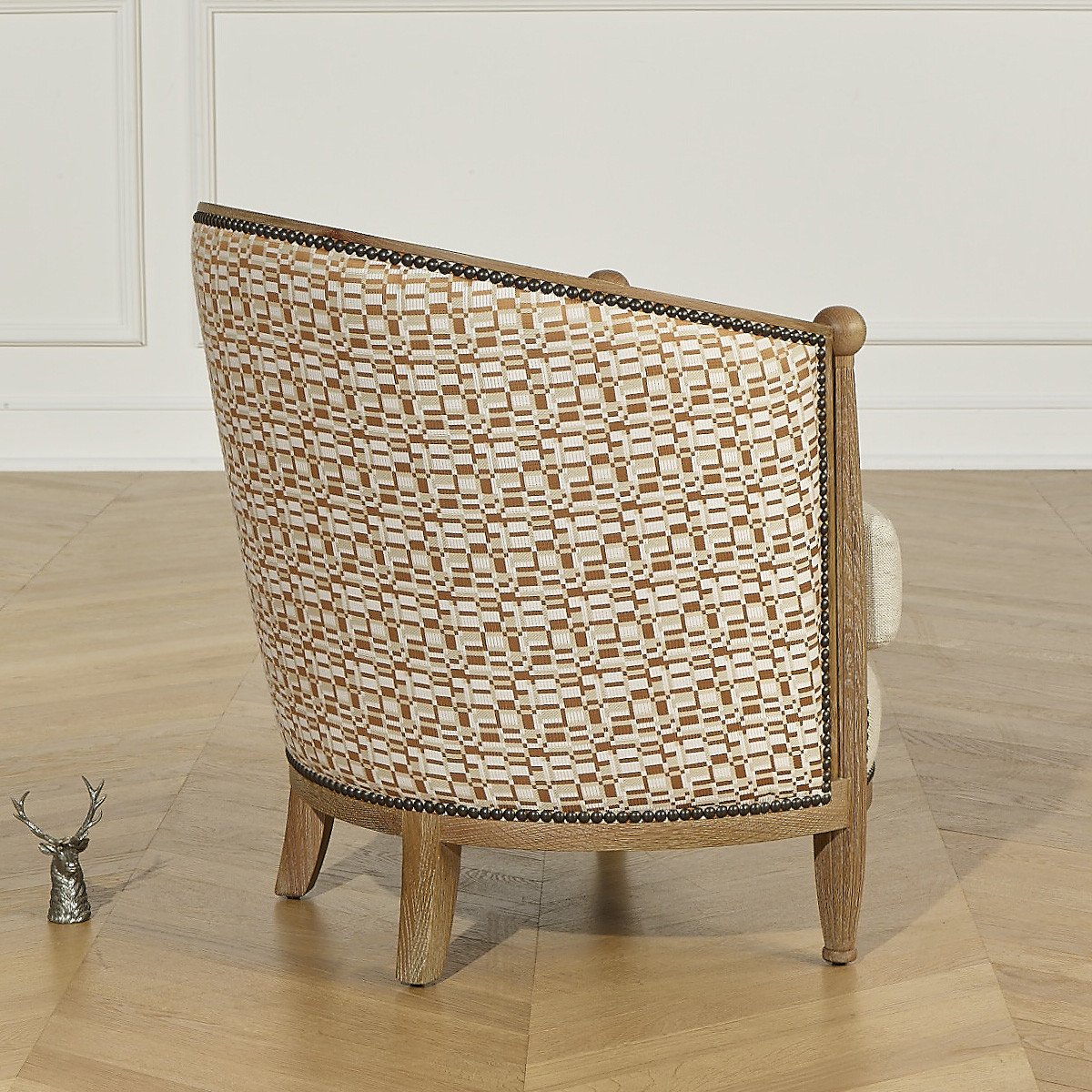 Fauteuil tonneau en chêne et lin CAROLE lin, ROBIN DES BOIS
