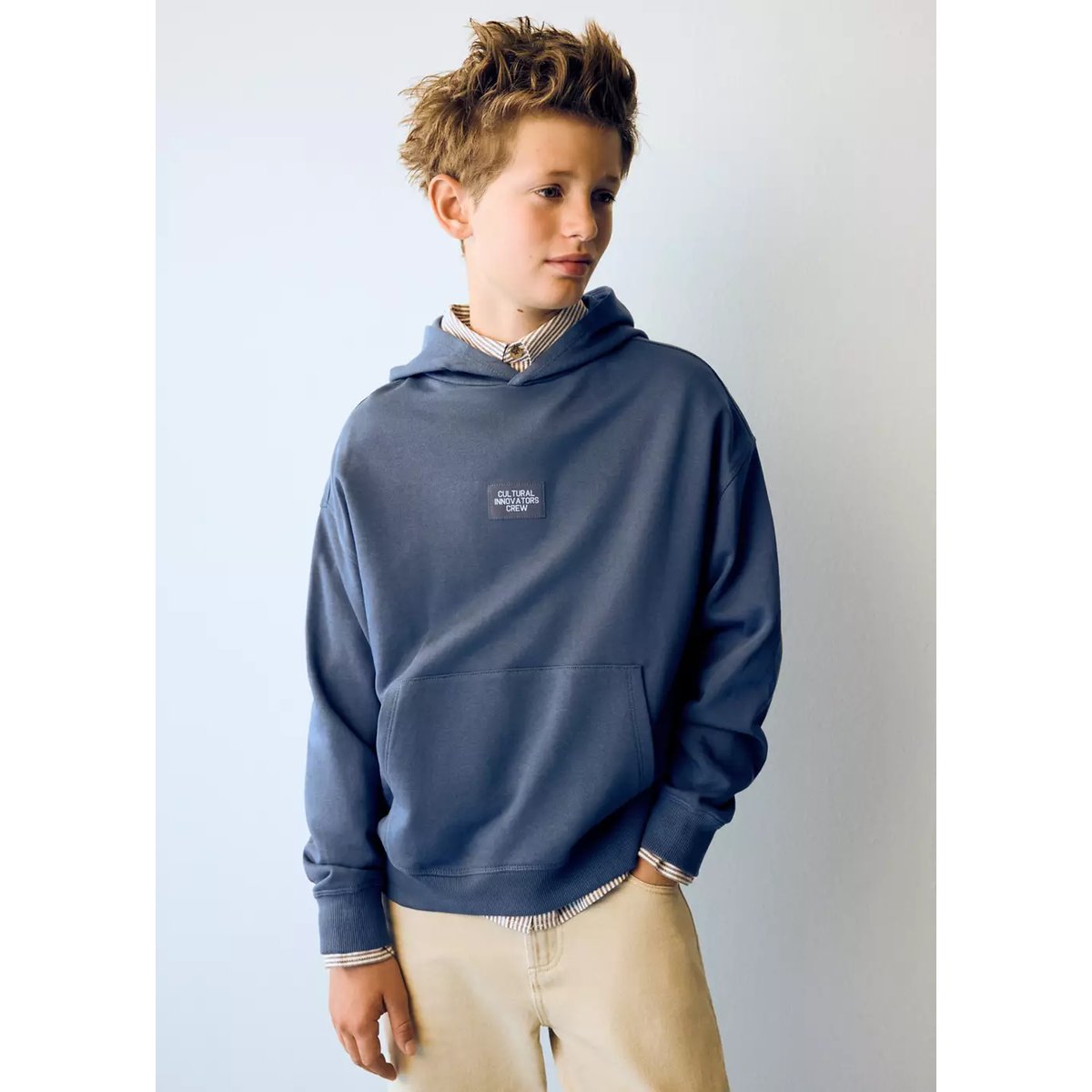 Sweat à capuche effet délavé bleu, MANGO KIDS