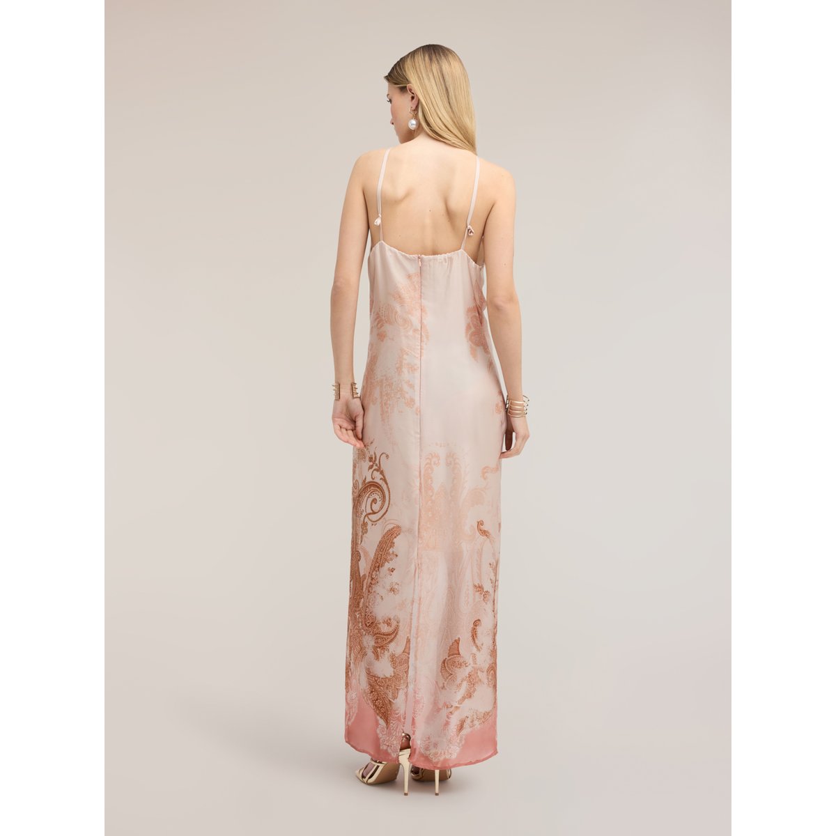 Robe longue en satin avec étole rosa cipria, MOTIVI
