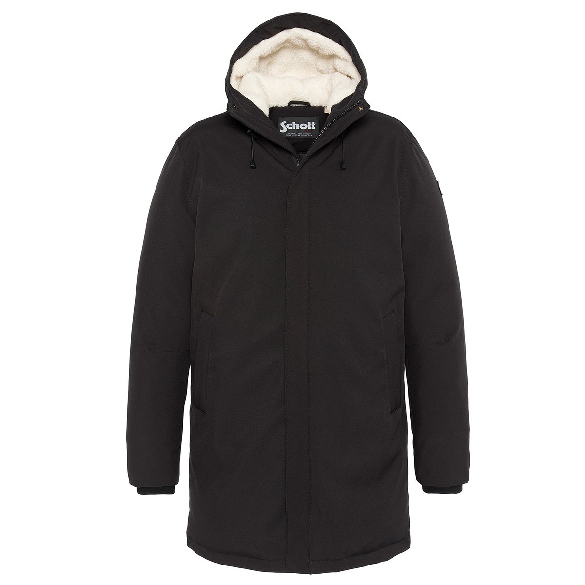 Manteau ELJIN doublé doudoune et capuche sherpa noir, SCHOTT