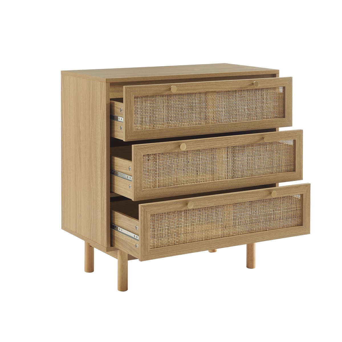 Commode cannage rotin 3 tiroirs HELENA chêne clair, BAÏTA