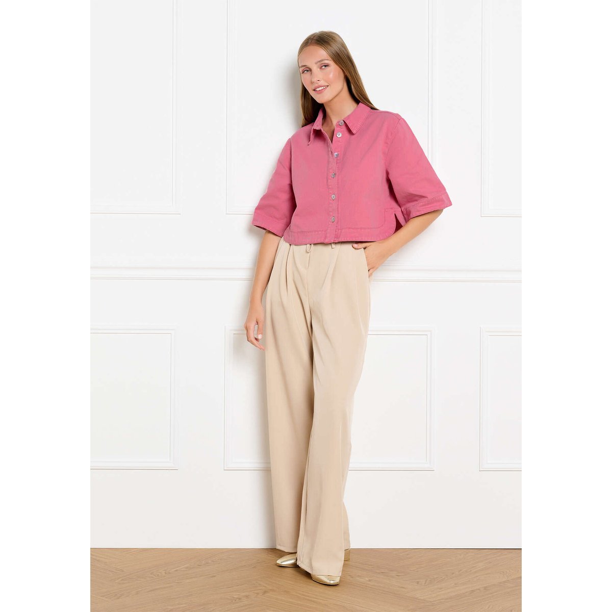Chemise en denim courte rose, LOLALIZA