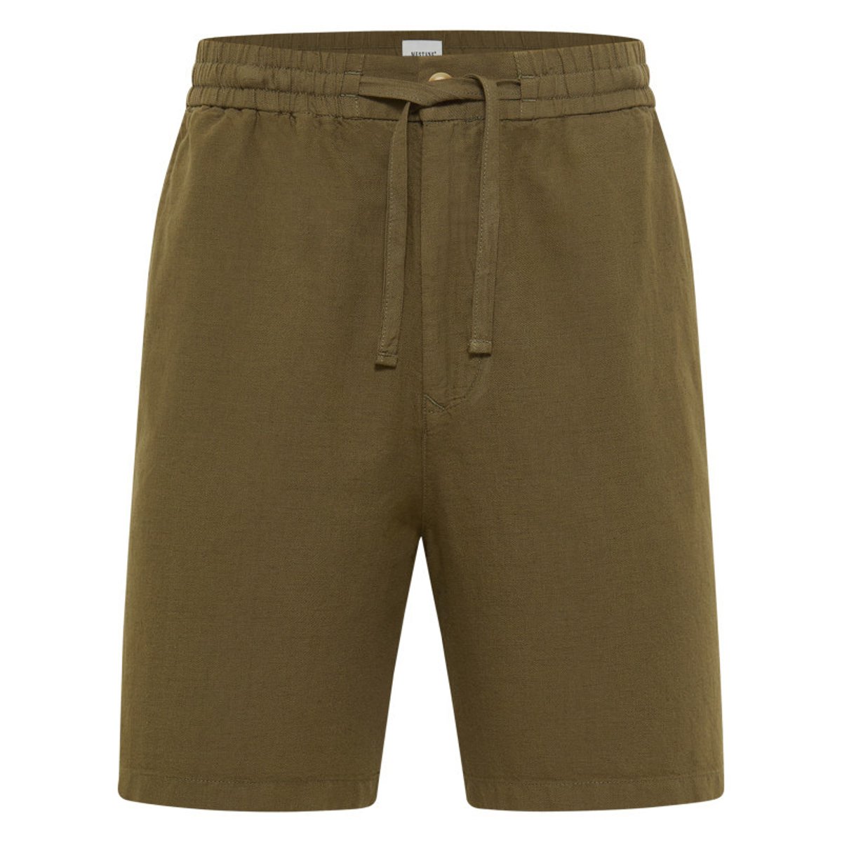 Short Chino kaki uni en coton et lin mélangé avec une coupe droite vert, MUSTANG