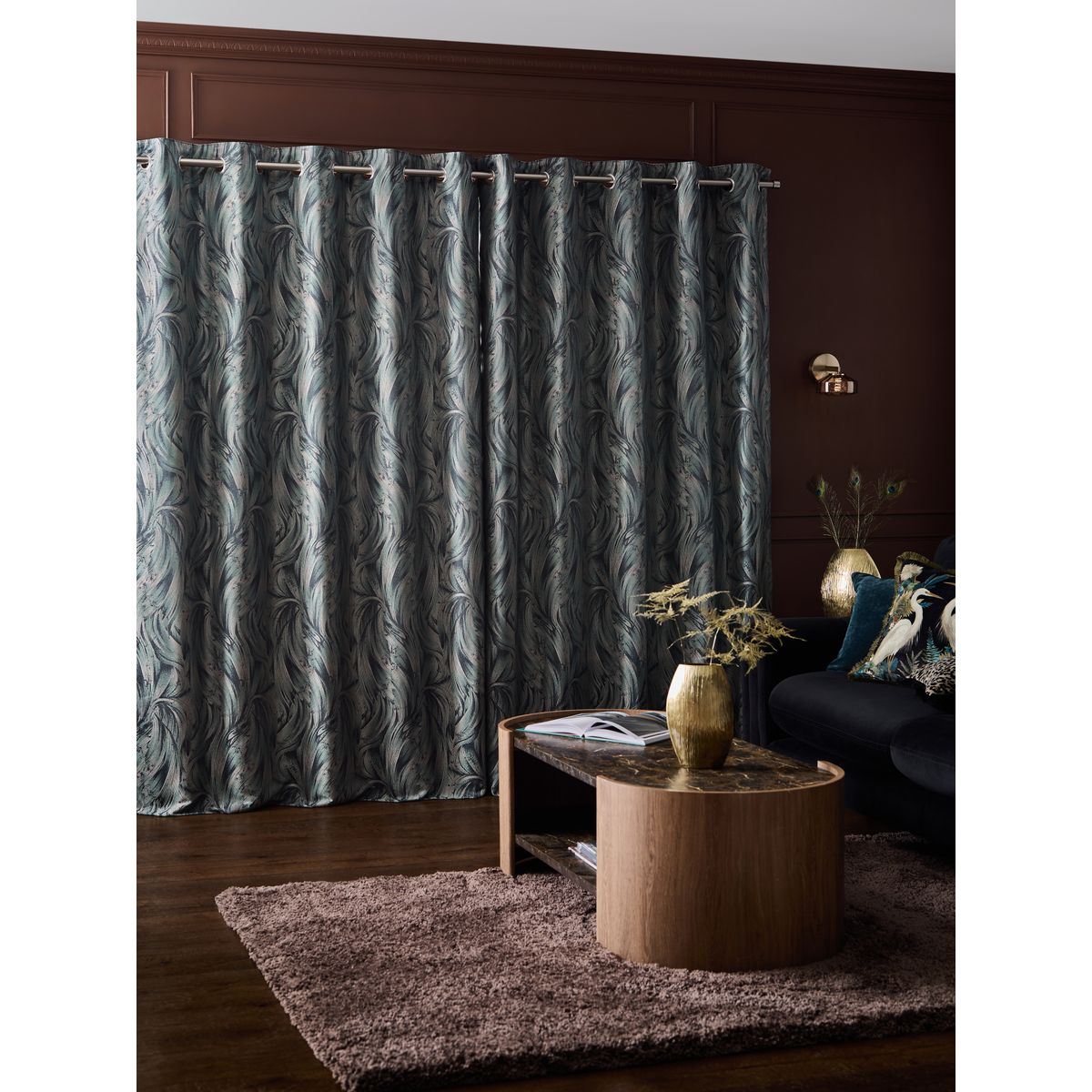Rideaux doublés en jacquard à œillets bleu sarcelle, NEXT