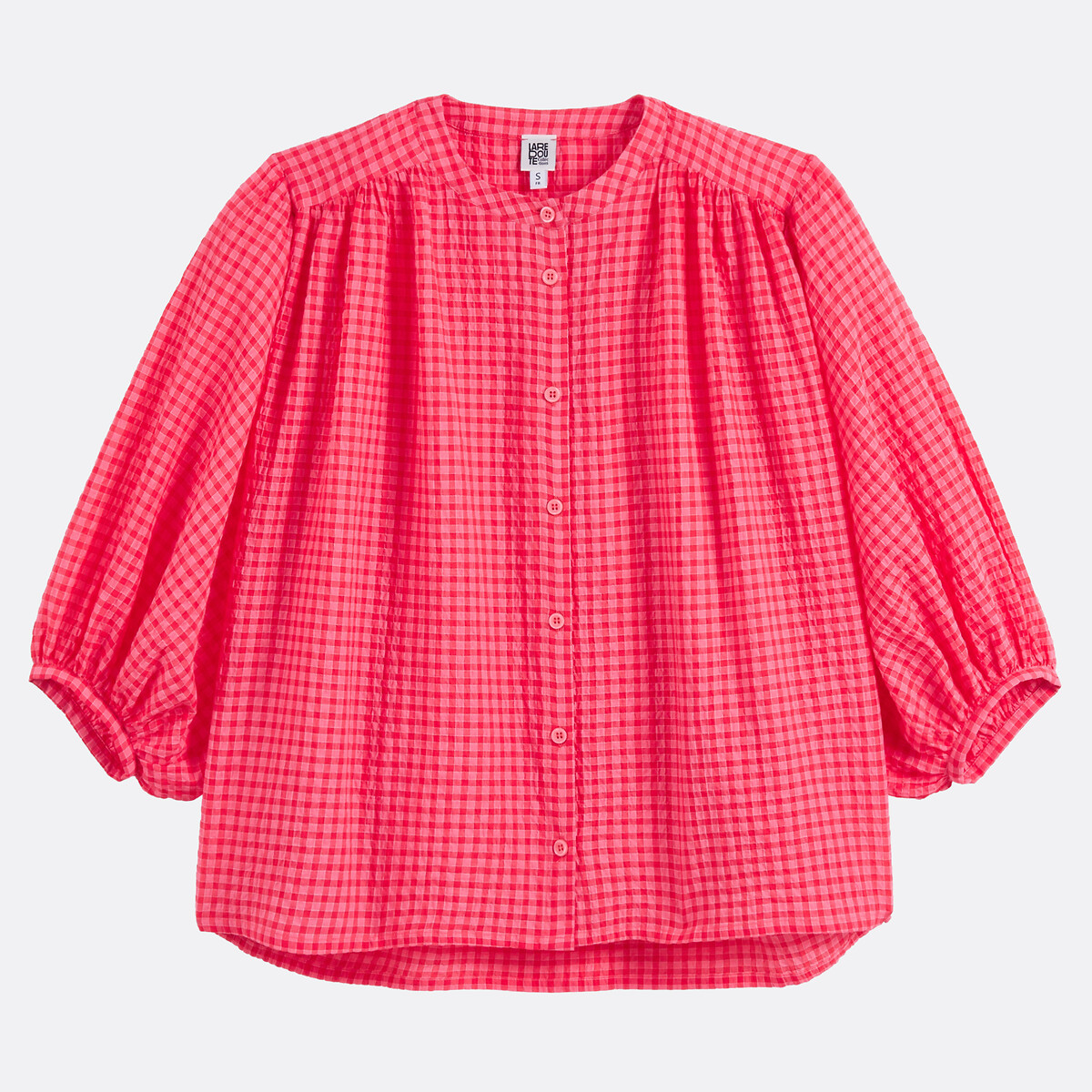 Chemise col mao à carreaux, volume oversize, en coton, Signature BERTHE carreaux rouge, LA REDOUTE COLLECTIONS