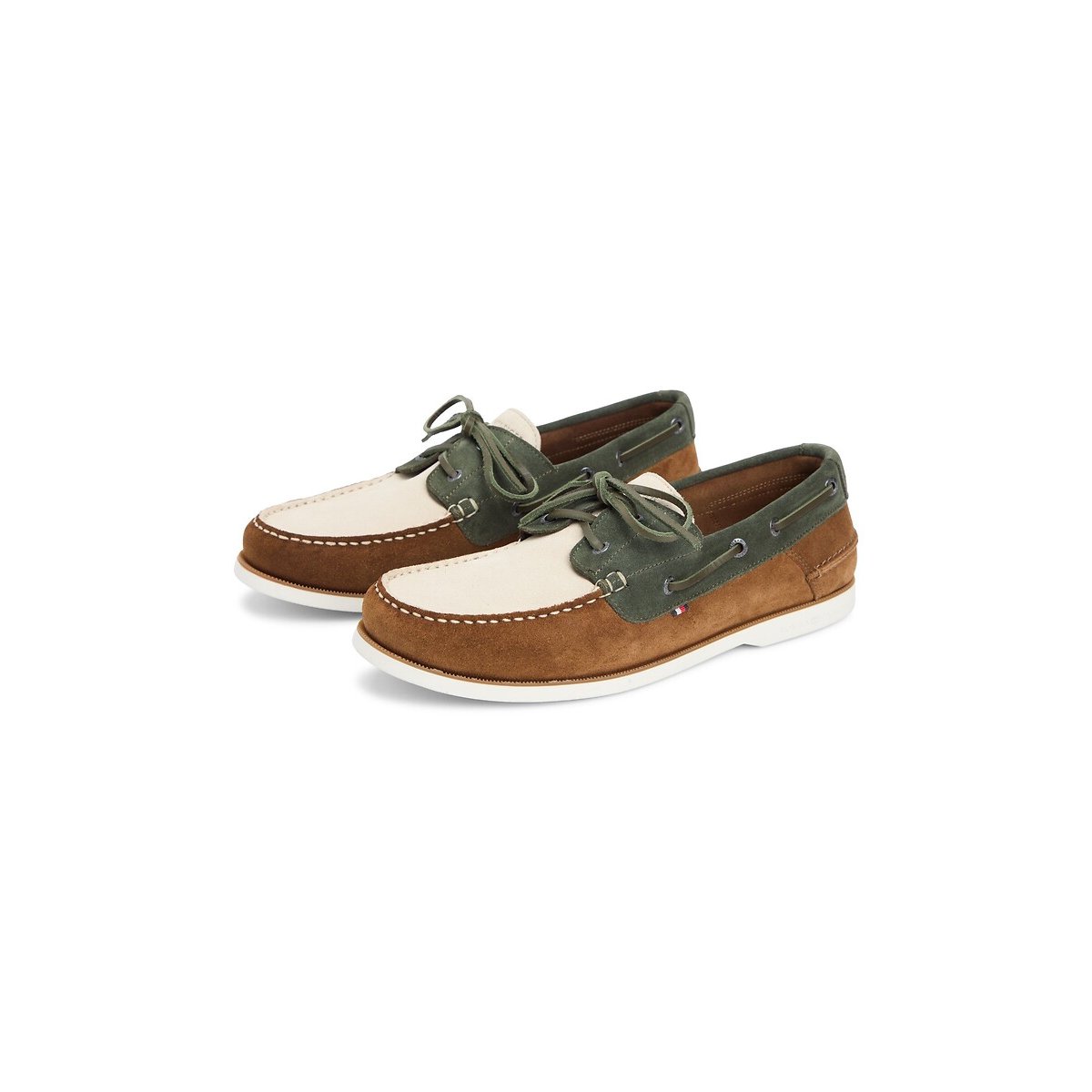 Chaussures bateau en cuir suédé marron/vert, TOMMY HILFIGER