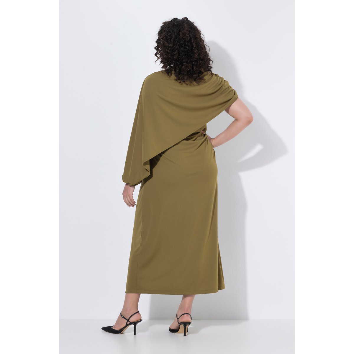 Robe longue esprit cape, décolleté rond marron, ULLA POPKEN