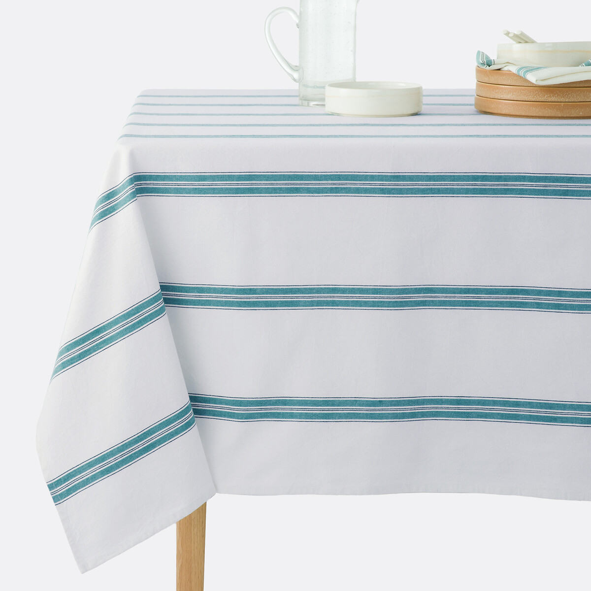 Nappe rayée en coton lavé tissé-teint, Boisseau ecru rayé, LA REDOUTE INTERIEURS