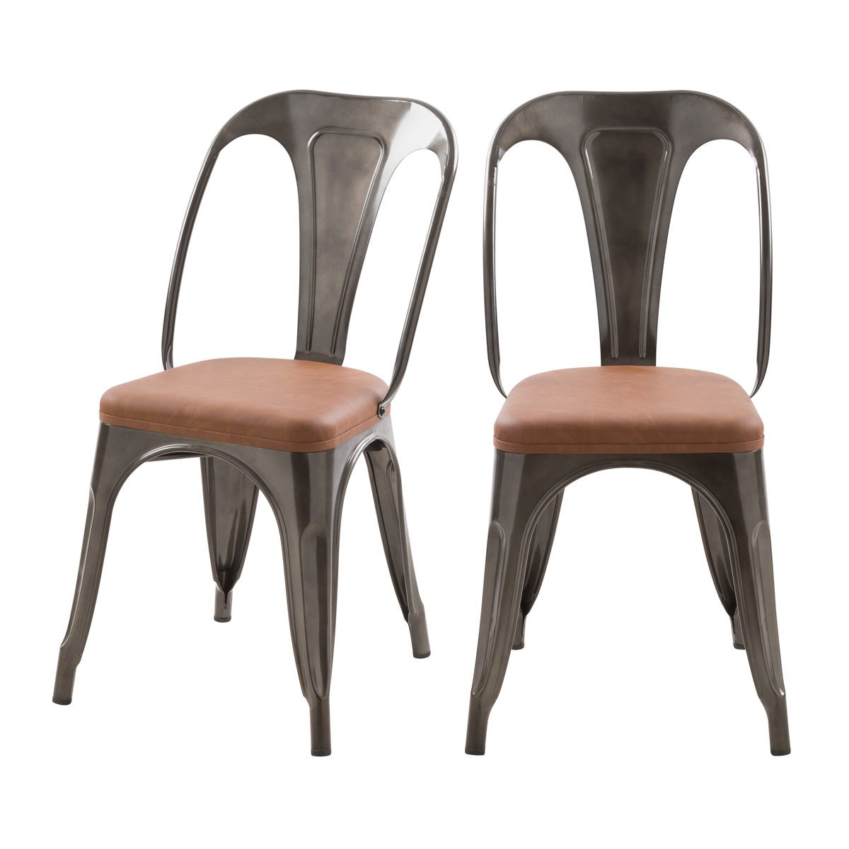 Lot de 2 chaises en métal et cuir synthétique - CHARLY gris anthracite et marron, MAISON PAVANE