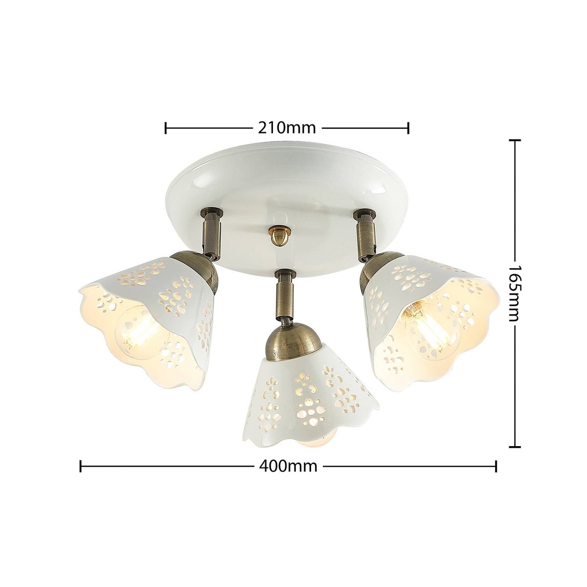 Spot en céramique traditionnel, Efgenia blanc, bronze, LINDBY