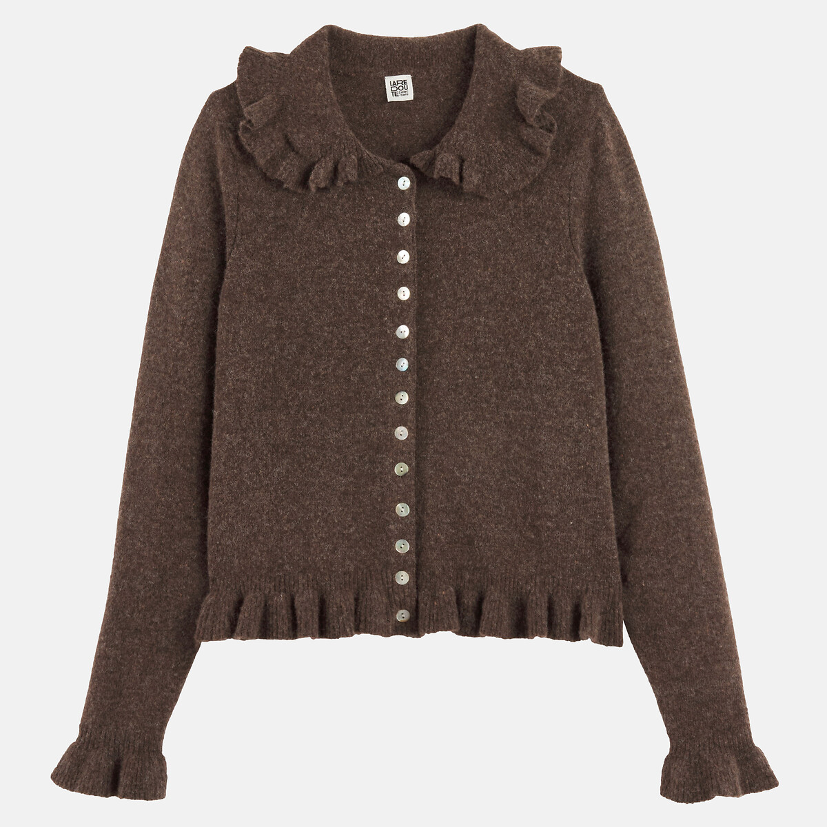 Cardigan col Claudine avec détails volants marron, LA REDOUTE COLLECTIONS